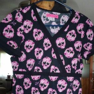Betsey Johnson skull scrub shirt